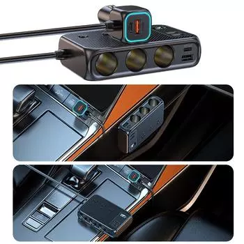 9 в 1 Автомобильный прикуриватель Адаптер-разветвитель USB Зарядное устройство с независимыми переключателями Быстрая зарядка для телефонных устройств