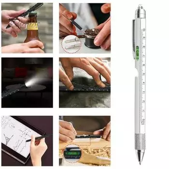 9-в-1 многофункциональная ручка-инструмент со светодиодной подсветкой Компактный дизайн Портативные отвертки Открывалка для бутылок Многофункциональная ручка-инструмент Гаджет чёрный