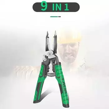 9 в 1 плоскогубцы для электриков многофункциональные острогубцы для зачистки проводов кусачки для обжима клемм ручные инструменты зелёный