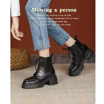 9 wind Martin boots women s autumn and winter new small inner height increase thin boots thick-soled black short boots 33