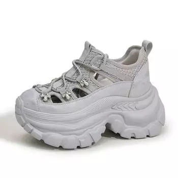 9CM Air Mesh Microfiber Leather Comfy Booties Chunky Sneaker Ankle Boots Platform High Brand Fashion Spring Summer Shoes Women 34