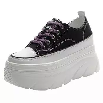 9 см Платформа Туфли Женские Весна Осень Женская Обувь Новая Модная Парусиновая Обувь Дышащие Женские Супер Высокий Каблук Нескользящие Кроссовки 34 белый