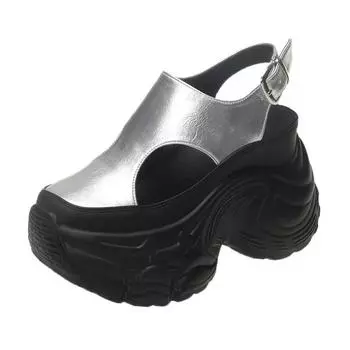 9CM PU Microfiber Leather Breathable Sandals Flats Slipper Shoes Summer Round Toe Slip on Women Platform Wedge Flats High Brand 34