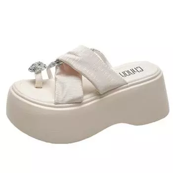 9cm Summer High Platform Women Sandals Wedges Bling rhinestone Shoes Outside Chunky Sandals Beach Flip-Flops Casual Slides Woman 34 чёрный