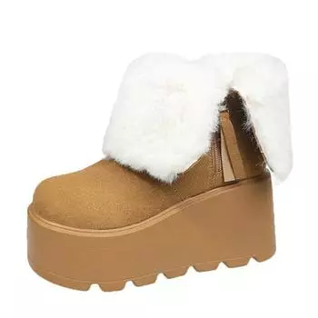 9CM Women Platform Winter Fur Ankle Boots High Heels Shoes Winter 2025 Trend Casual Mules Shoes Plush Warm Zip Snow Botas Mujer 34 верблюд