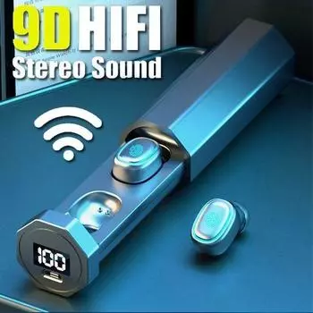 9D HiFi Sound TRUE Беспроводные Bluetooth-наушники Светодиодный дисплей питания Наушники Bluetooth 5,1 Мини-наушники с шумоподавлением