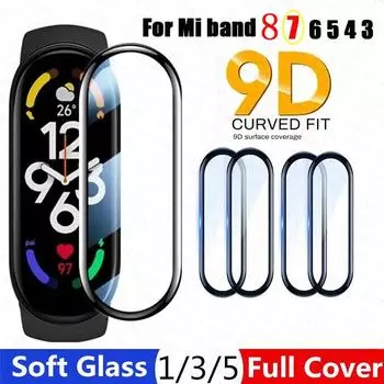 9D пленка стекло для Xiaomi Mi Band 8 7 6 5 протектор экрана Miband 6 5 4 смарт-браслет полный защитный чехол ремешок браслет For Mi Band 7