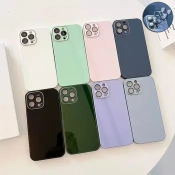 9D силиконовые стеклянные чехлы для iPhone 14, 13, 12, 11, 15 Pro Max 15 Pro 14 15 Plus, зеркальные стеклянные чехлы для телефонов с пленкой для объектива камеры iPhone 13