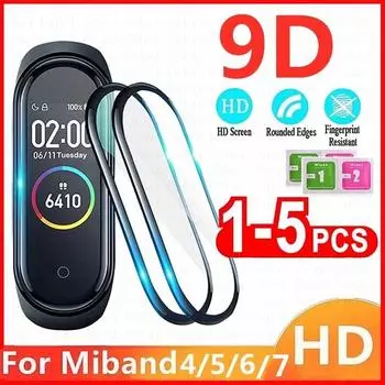 9D Защитное стекло для экрана Xiaomi mi band 7 4 5 6 Полная защитная пленка для Xiaomi Miband 6 5 Ремешок для умных часов Браслет For Mi Band 4