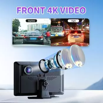 9inch Car DVR 4K Dash Cam Monitor Wireless CarPlay Android Auto Car Driving Recorder Bluetooth FM AUX Support Rear Camera none