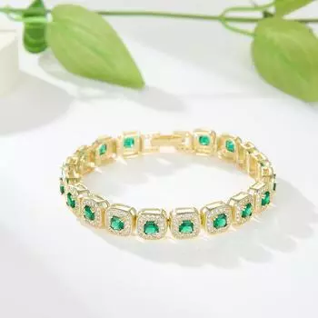 9 мм высшего качества 14 карат позолоченный зеленый браслет кубический цирконий квадратные браслеты зелёный/золотой