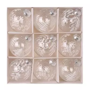9PCS 8cm White Christmas Tree Balls Transparent PET Painted Ball Decorations Xmas Tree Hanging Ornaments For Navidad New Year белый