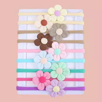 9PCS Baby Girls Flower Headbands Elastic Soft Nylon Headbands Floral Hairbands for Turban Infant Children Kids Hair Accessories