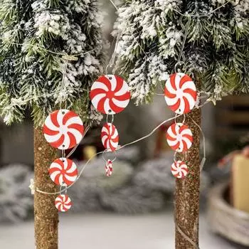 9pcs Red and White Christmas Candy Pendants PVC Exquisite Round Candy Ornaments DIY Christmas Tree Decorations