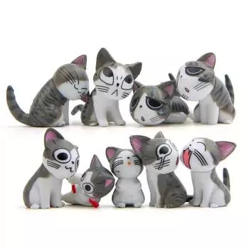 9Pcs/Set Cartoon Grey Sweet Cat Action Toy Figures 2-3CM зелёный