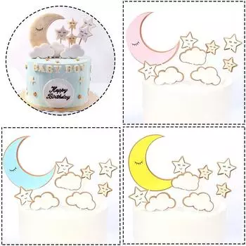 9pcs/set Cartoon Moon Star DIY Cake Decoration Birthday Party Cake Decoration Festival Party Dessert Card Insertion Supplies розовый