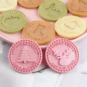 9PCS/Set Christmas Tin Sauce Sandwich Cookie Mold 3d Plastic Stereoscopic Cookie Press Baking Home Embossed Stamp