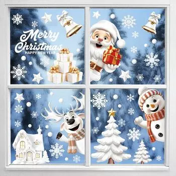9pcs/set Christmas Window Stickers Santa Claus Xmas Tree Snowflake Glass Decal 2024 Navidad Home Decoration 2025 New Year Gifts