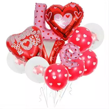 9шт. Букет из воздушных шаров на День святого Валентина. Красное сердце. Алюминиевая пленка. Баллон с признанием. Предложение. Сцена. День святого Валентина. Свадебная вечеринка.