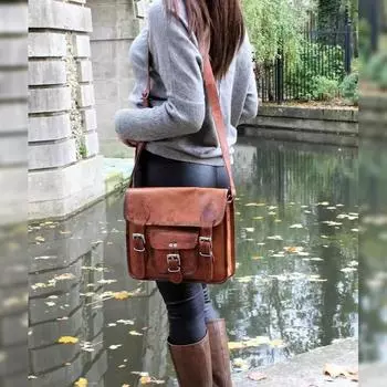 9X11 дюймов винтажная женская сумка-мессенджер из козьей кожи для ноутбука