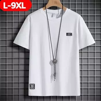 9XL футболка из чистого хлопка мужская свободная с большим круглым вырезом и однотонным спортивным низом с коротким рукавом 9XL