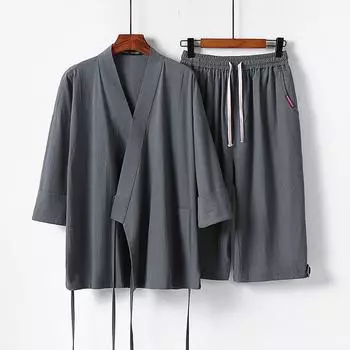 9XL Хлопковый и льняной костюм Ice Silk, мужской летний свободный повседневный спортивный костюм из льна с рукавом три четверти и брюками три четверти, состоящий из двух частей 9XL белый