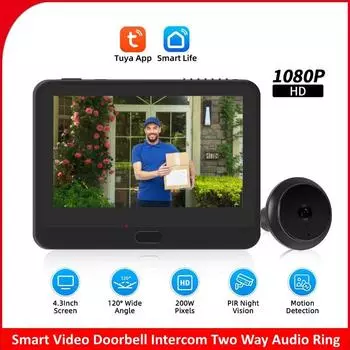 A10 4,3-дюймовый дверной звонок Tuya APP WiFi 5000 мАч дверной глазок визуальный дверной глазок видеодомофон камера домашняя безопасность беспроводной домофон для IOS Android Smart doorcamera A10 чёрный