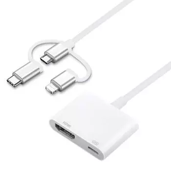 A18 Pro 3 в 1 8-контактный + Type-C + Micro USB на HDMI + 8-контактный цифровой AV-адаптер (белый) белый