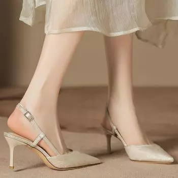 A1933-56 National Style Embroidered Bamboo Summer Sandals Half Baotou Back Empty High Heel Sandals Qingfeng Gaojie Shoes 34 чёрный