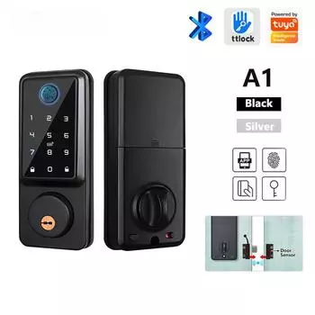 A1 TT Lock/Tuya WiFi Автоматический отпечаток пальца Умный дверной замок Цифровой электронный дверной замок с датчиком двери Пароль/IC-карта/приложение/ключ