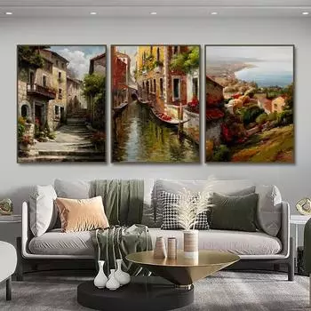 A2 A3 A4 Классическая Европа Уличное Кафе Холст Картины Венецианский Пейзаж Картинки Настенное Искусство Домашний Декор Плакат и Принты Без Рамки 21*30cm