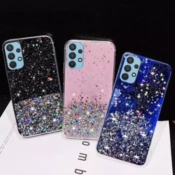 A33 A53 A03S A03 Core A13 5G Чехол для девочек с блестками и звездами, прозрачная мягкая задняя крышка из ТПУ для Samsung Galaxy A33 A53 A03S A03 Core A13 5G, блестящий чехол для телефона Samsung Galaxy A03 Core чёрный