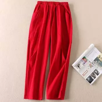 A342 Тонкие Деликатные Брюки-Гаремы Длины До Колена/Щиколотки Red L