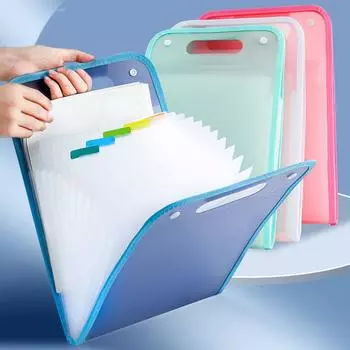 A4 Handheld Folder Exam Paper Bag Multi layer Large Capacity Primary School Student Organ Bag Storage Bag Exam Paper Clip синий