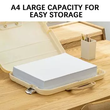 A4 Plastic File Folder With Lock Handle Portable Box File Waterproof Filing Supplies Pencil Case Multi-Purpose Document Bag кремовый