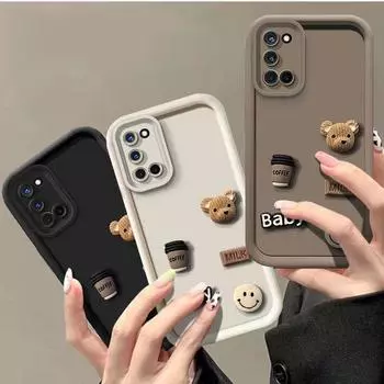 A54 A55 A74 A94 4G милый мультяшный 3D медведь силиконовый чехол для OPPO A12E A5 A12 A8 A9 2020 A53 2020 4G противоударный чехол RENO 5Z 8Z 5G OPPO A12E кофейный