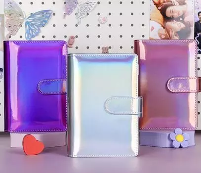 A5 A6 Блокнот с лазерным блеском, блокнот, розовый кавайный планировщик, подарочный альбом для вырезок в мягкой обложке, креативные школьные принадлежности, журнал, дневник A6 фиолетовый