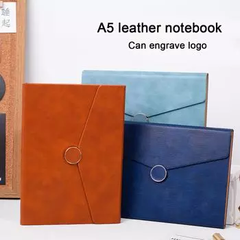A5 Leather Student Subject Notebook, Buckle Business Notepad, Meeting Record Book, Thickened diary, Excerpt Book, 100 sheets 200 pages A5