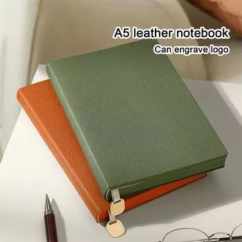 A5 litchi leather thickened student notebook, diary, work notebook, business meeting record book, subject notes, 128 sheets 256 pages A5