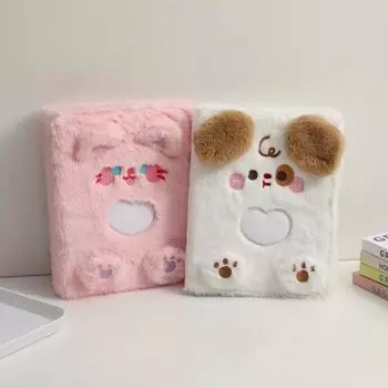 A5 мультяшный плюшевый альбом для фотокарточек, очаровательный мягкий компактный размер, портативный вкладыш, многоразовая переплетная обложка, рукав для фотоальбома белый