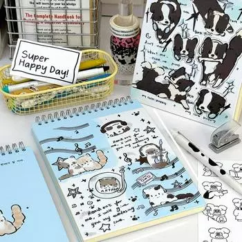 A5 Upturn Coil Book Блокнот с рисунком кошки Милый блокнот с собакой Студенческая горизонтальная тетрадь для записей 80 листов