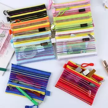 A6 красочная двухслойная сетчатая сумка для хранения, ежедневная косметичка, косметичка, портативный держатель для карт, органайзер для наушников, портмоне красный