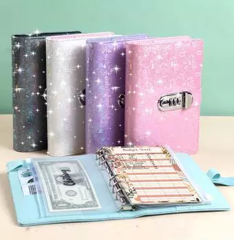 A6 Laser Coded lock PU Clip-on Notebook Кожаная обложка для блокнота с отрывными листами Блокноты Журнал Kawaii Канцелярские принадлежности A6