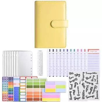 A6 Loose-leaf Notebook Magnetic button PU Leather Folder Portable Cash Budget Ledger Student