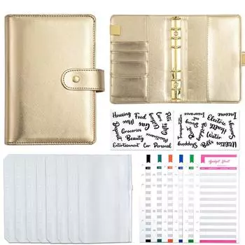 A6 Золотое кольцо Золото Фиолетовый Черный Деньги Бюджет Планировщик Папка-переплет Конверты на молнию Денежные конверты Для бюджета Денежный органайзер A6