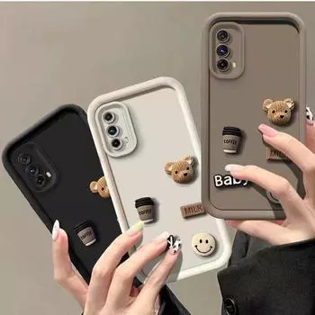 A76 4G милый мультяшный 3D медведь силиконовый чехол для OPPO Realme 6 7 8 Pro A57 2022 4G противоударный чехол RENO 11 5G RENO 8T 7 4G A78 5G Realme 5 кофейный