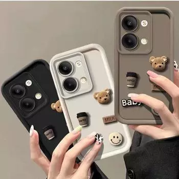 a78 a58 4G милый мультяшный 3D медведь силиконовый чехол для OPPO Realme C53 C55 C30 C21 C21Y противоударный чехол Realme C20 C25 C15 C11 C51 Realme C11 кофейный