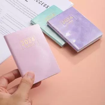 A7 2024 английский планировщик из искусственной кожи в твердом переплете, 120 страниц, водостойкая бумага, мини-журнал, карманный блокнот для молочных продуктов, студенческие принадлежности