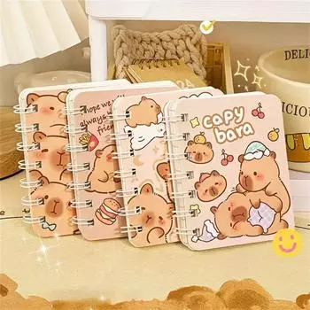 A7 4 шт. Симпатичный спиральный блокнот Capybara с прочной твердой обложкой, мини-журнал на тему животных для студентов, офисные заметки, 80 листов в упаковке