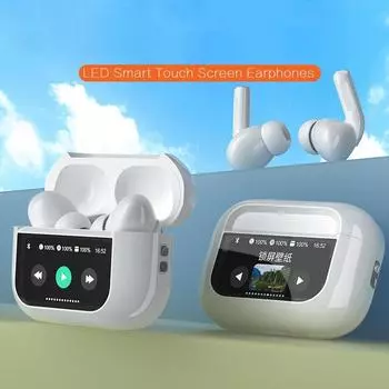 A8PRO TWS Smart Bluetooth 5.3 Наушники Светодиодный сенсорный экран Эквалайзер Регулятор громкости HiFi Стерео ANC Наушники с шумоподавлением для всех смартфонов белый